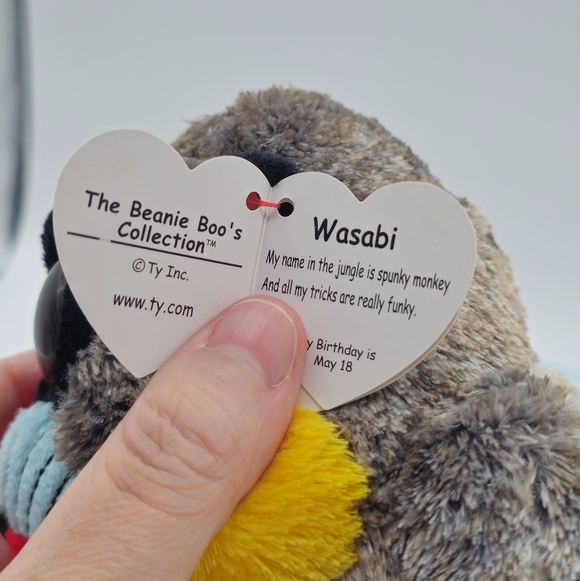 Ty Tysilk Beanie Boos WASABI Baboon Plush Monkey Stuffed Glitter Eyes - Picture 4 of 9